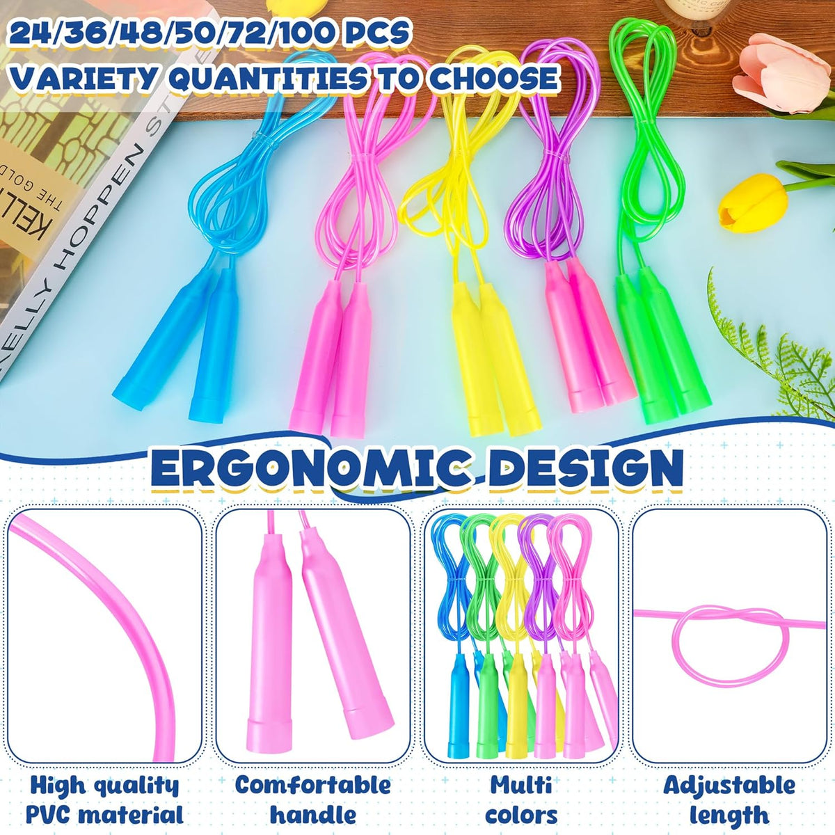 Skiennix 24pcs Kids Jump Ropes - Colorful Adjustable PVC Skipping Ropes for Fun Fitness Activities