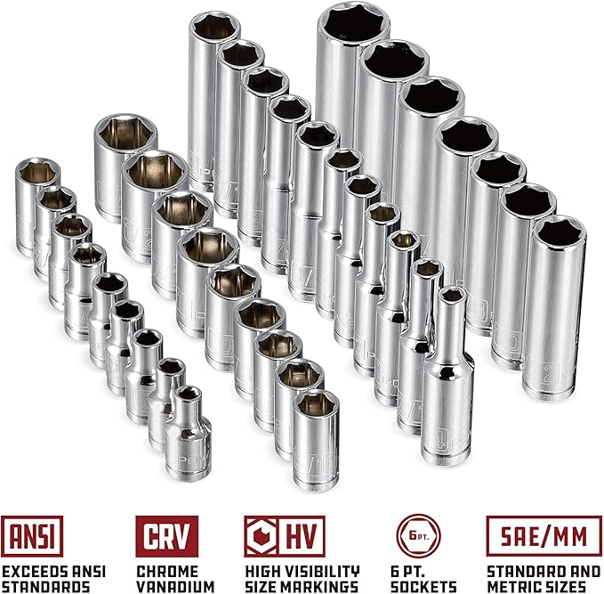 Powerbuilt 642450 38 Piece 1/4-inch Drive Mechanics Tool Set - with SAE and Metric Socket Set, 72 Tooth Seal-Head Ratchet, Automotive Tool Kit, including Case