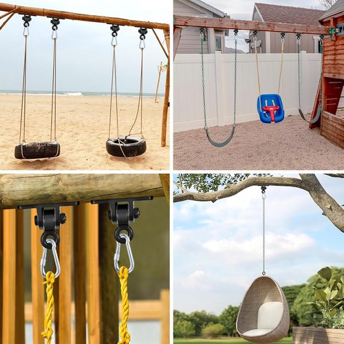 MDAIRC Heavy Duty Swing Set Brackets - Durable Hangers for Indoor/Outdoor Use | 2 Pack Black Hooks