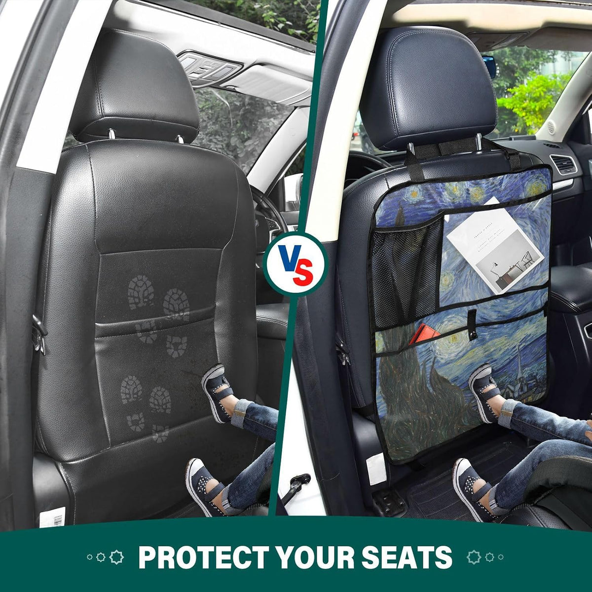 2 Pack Backseat Car Organizer with Storage Pockets Seat Back Organizers for Kids Kick Mats Backseat Protector Automotive Starry Night