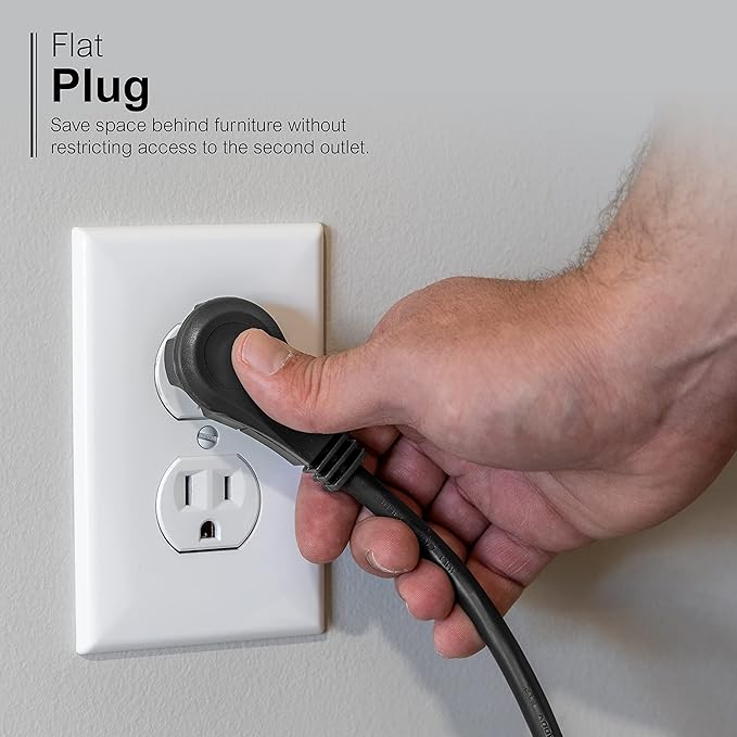 GE 3-Outlet Flat Extension Cord 25 Ft Grounded Extension Cord with Multiple Outlets 3 Prong Outlet Extender Flat Plug Power Strip Indoor Extension Cord 16 Gauge UL Listed Black 69921