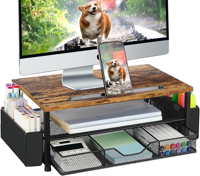 AUPSEN Wood Desk Organizers and Accessories, 2-Tier Computer Monitor Stand Riser