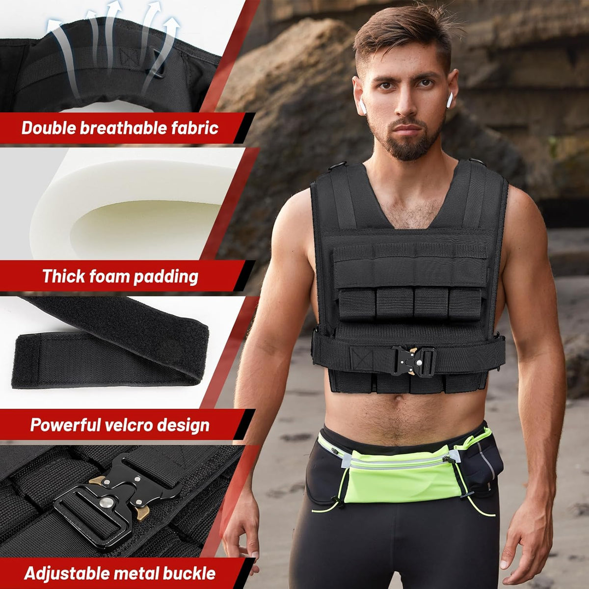 Skiennix Weighted Vest - Adjustable 26lbs to 45lbs | Heavy Duty Workout Vest for Strength Training & Running