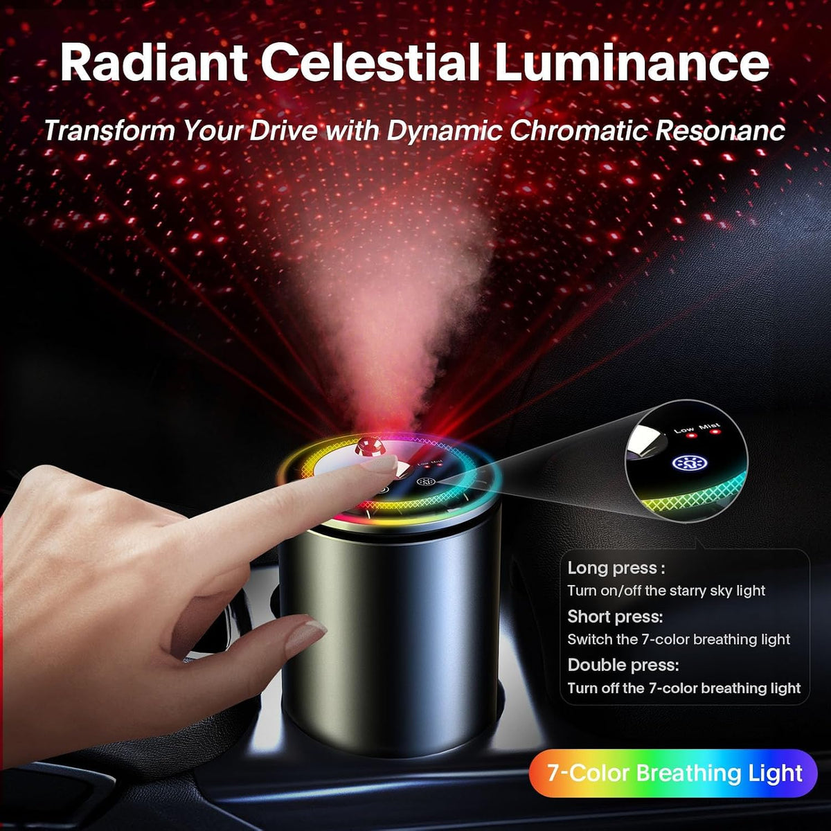 Smart Car Air Fresheners Diffuser with Starry Sky Projection Adjustable Scent, Essential Oil Diffusers for Automatic On/Off Automatic Aroma Diffuser with 50ml Car Perfume- Cologne