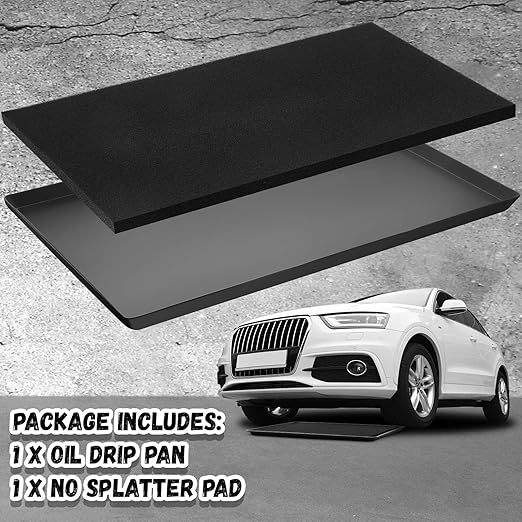 Uiifan 1 Set 47 x 29.3 x 1.6 Inch Oil Drip Pan for Under Car with Thickened Square No Splatter Pad Extra Large Oil Drain Tray for Automotive Transmission Garage Machinery Supplies to Keep Floor Clean