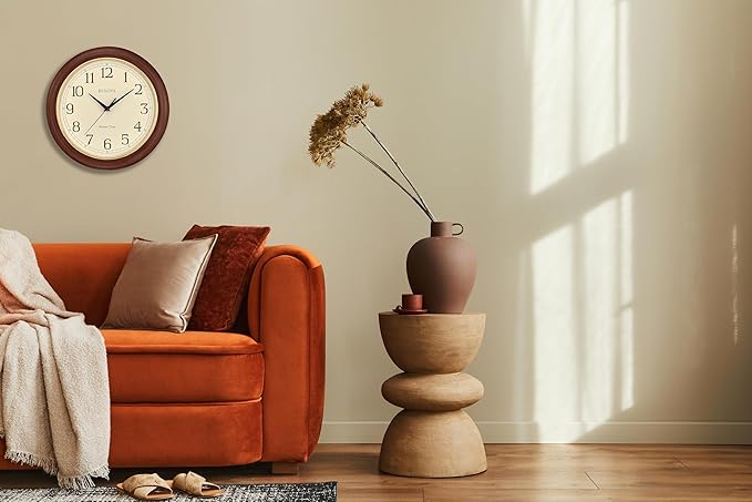 Bulova Atomic Time 2 Analog Wall Clock C5004 | 12.4" Wooden Frame, Sets Time