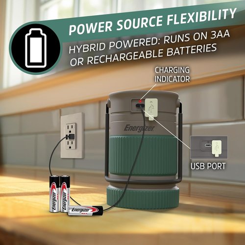 Energizer S-500 Hybrid Power Camping Lantern - Solar & Rechargeable | IPX4 Water Resistant LED Light