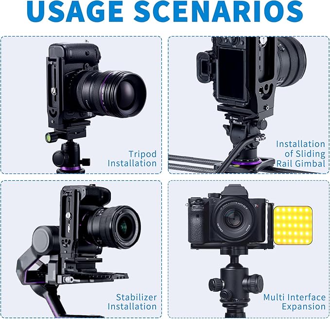 DSLR Camera L Bracket with 1/4" & 3/8" Screw Hole, Vertical Horizontal