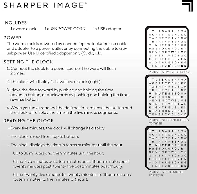 Sharper Image LED Word Digital Clock, Light-Up Desk & Wall Clock, Modern Time