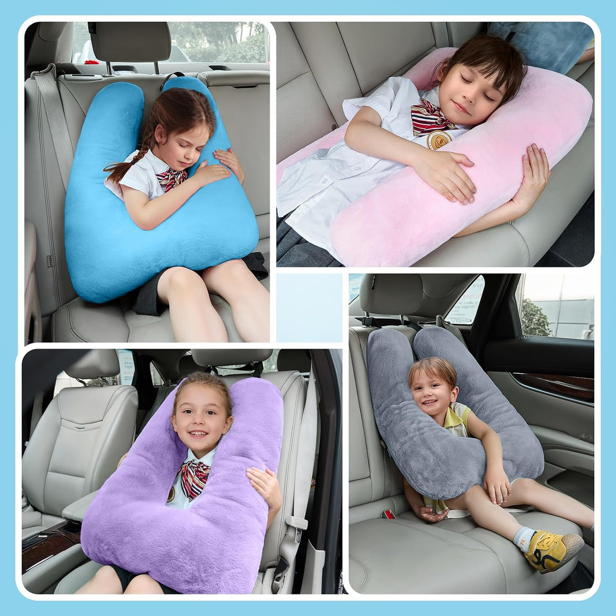 Travel Pillow,Car Pillow for Kids,Support Head and Neck on Road Trip-Black | Car Sleeping Pillow with Adjustable Strap, Road Trip Essentials for Kids and Adults,Velvet Fabric Filled with High PP Cotton