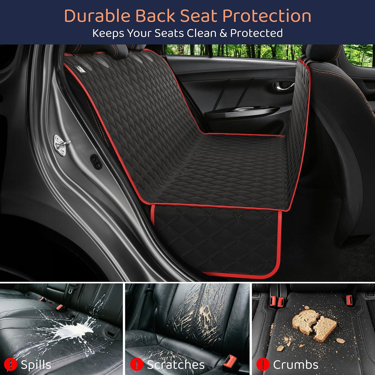 Dog Car Seat Cover for Back Seat, Dog Hammock for Car, SUV, Truck & Tesla