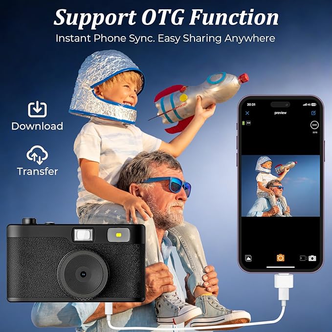 Screen Free Digital Camera, Reusable 12MP Vintage Digital Camera