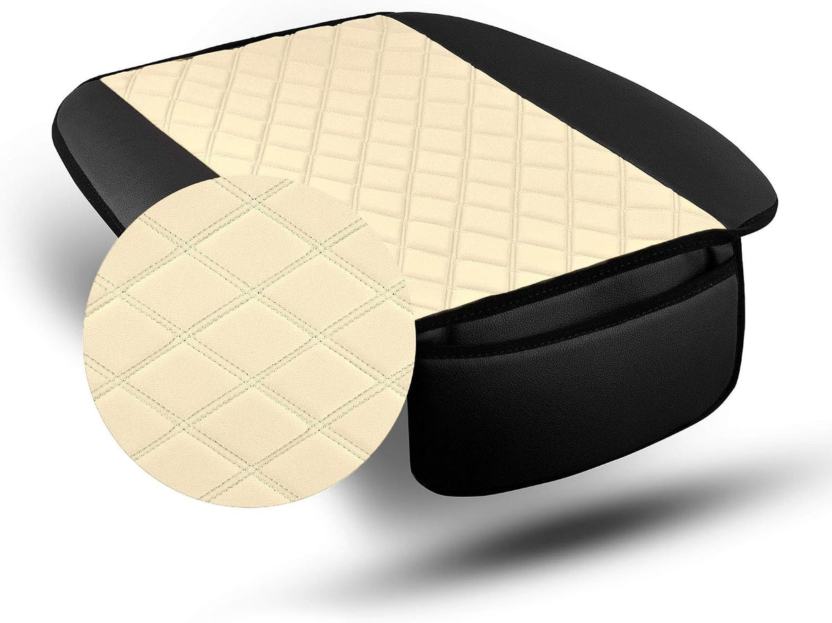 FH Group Car Seat Cover Cushion - 2 Pack Seat Covers for Cars Trucks SUV, Faux Leather Car Seat Cushions, Waterproof Car Seat Cover Cushion, Universal Fit Car Seat protector Front Set Beige