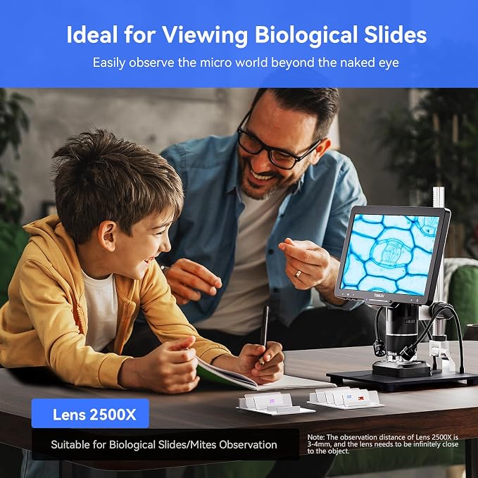 TOMLOV TriL110 3-Lens Digital Microscope: 10.1" 2500X 2K HD Coin Microscope