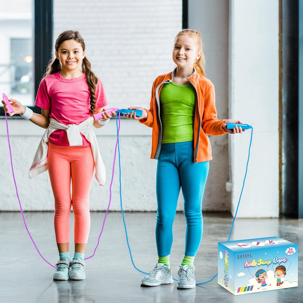 Skiennix 24pcs Kids Jump Ropes - Colorful Adjustable PVC Skipping Ropes for Fun Fitness Activities