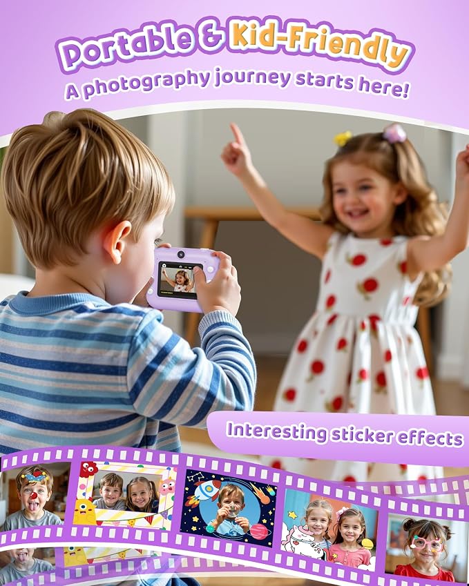 Instant Camera, Front Rear Dual Selfie Kids Camera