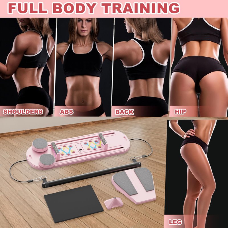 Pilates Board Multifunctional Foldable Pilate Reformer for Home Workout, Portable Abdominal Core Exercise Machine with Resistance Bands & Knee Pad, Pilates Equipment for Women & Men