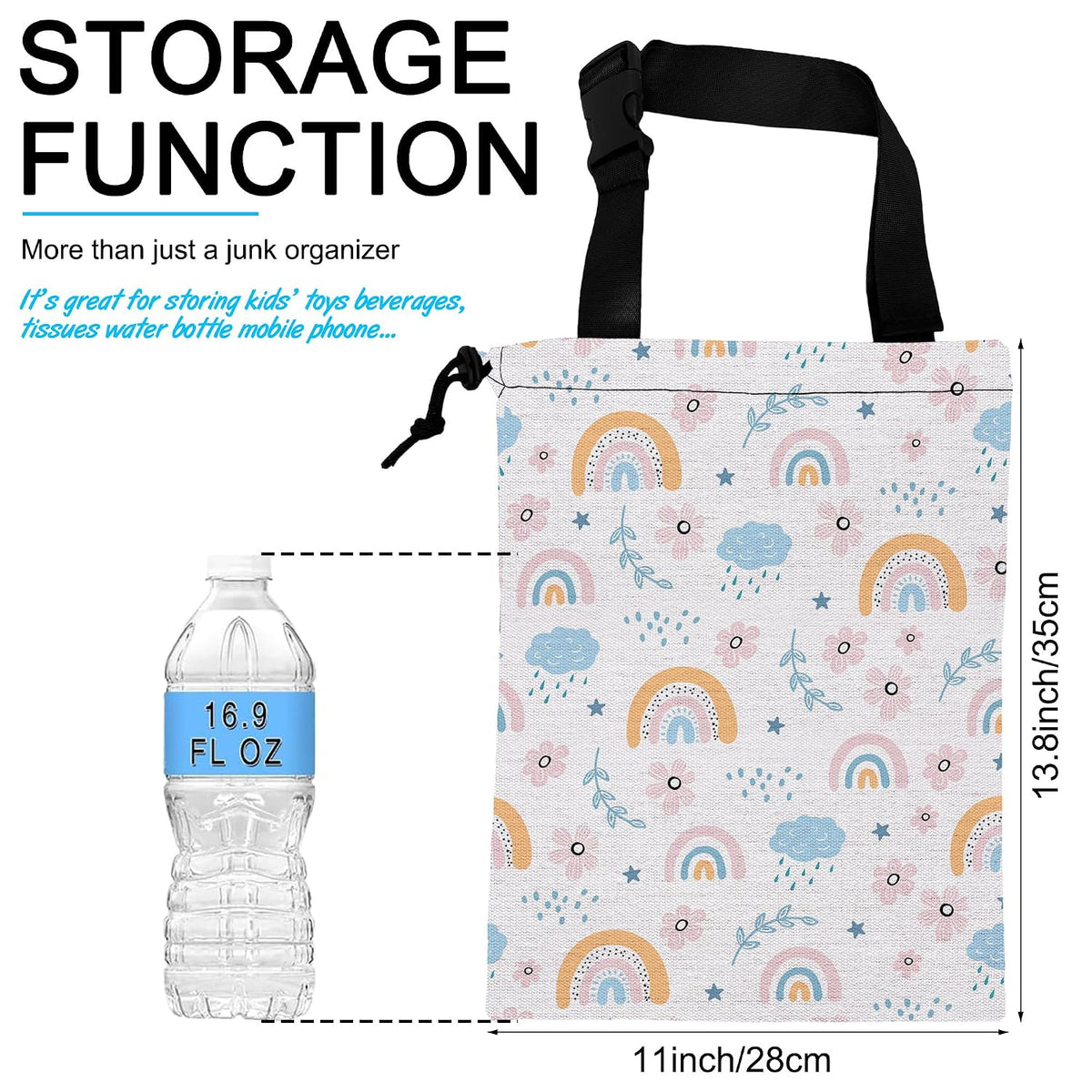 Car Trash Bag Hanging Cloud Rainbow Flower Car Trash Can Waterproof Garbage Bag Hanging for Car Back Seat