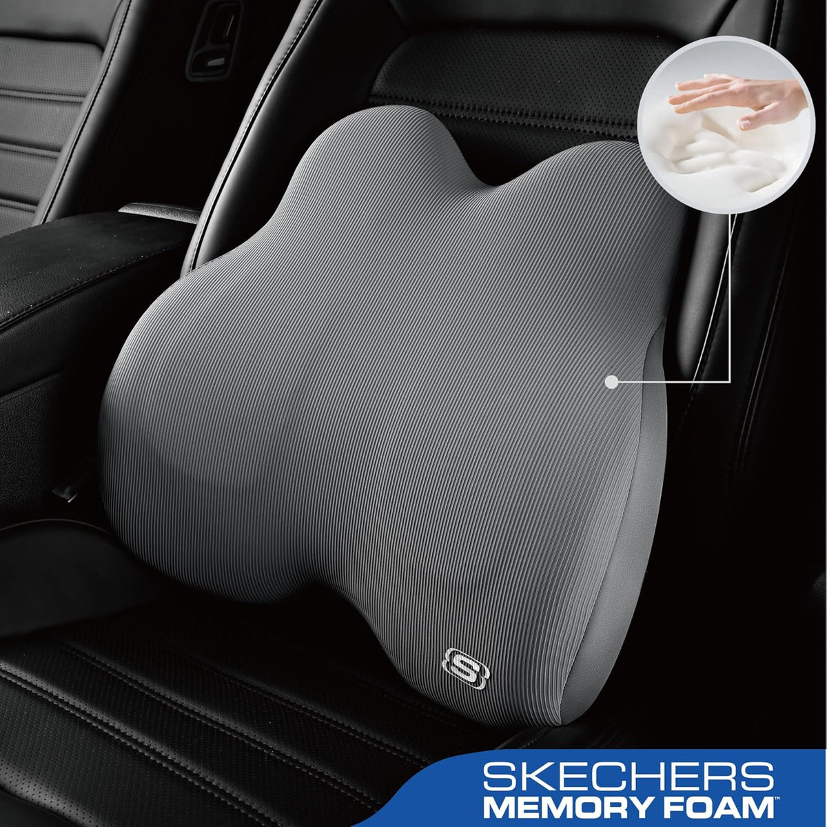Skechers Memory Foam Lumbar Pillow,Lumbar Support Pillow for Office, Chair Lower Back Pain Relief Lumbar Pillow, Ergonomic Design Back Support Pillow for Office Chair, Car, Home, Travel,Gray