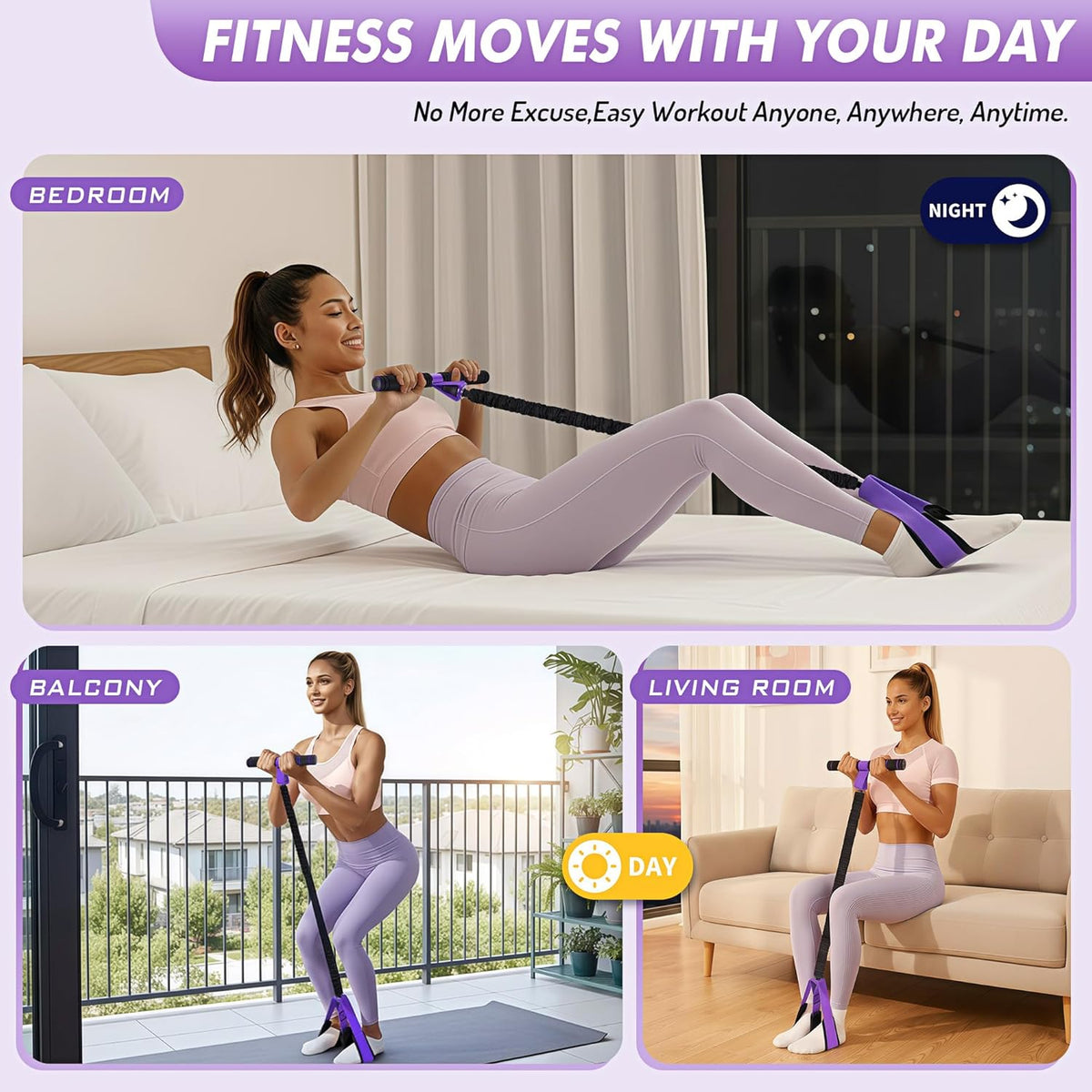 Pedal Resistance Band with Handle - Upgraded 55LBS Exercise Bands for Core, Abs, Legs & Arms