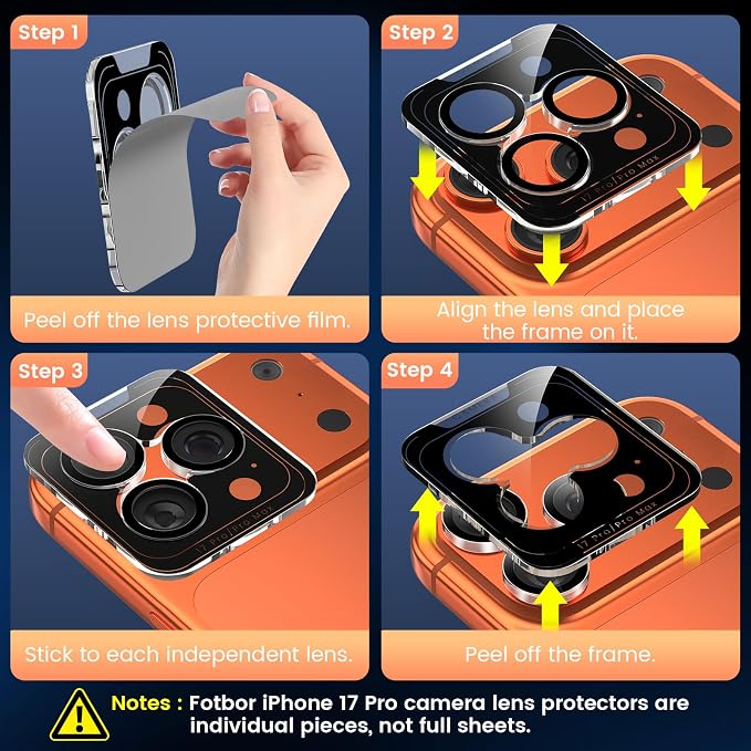 Fotbor Compatible with 3 Pack iPhone 17 Pro Screen Protector with 1 Set Camera