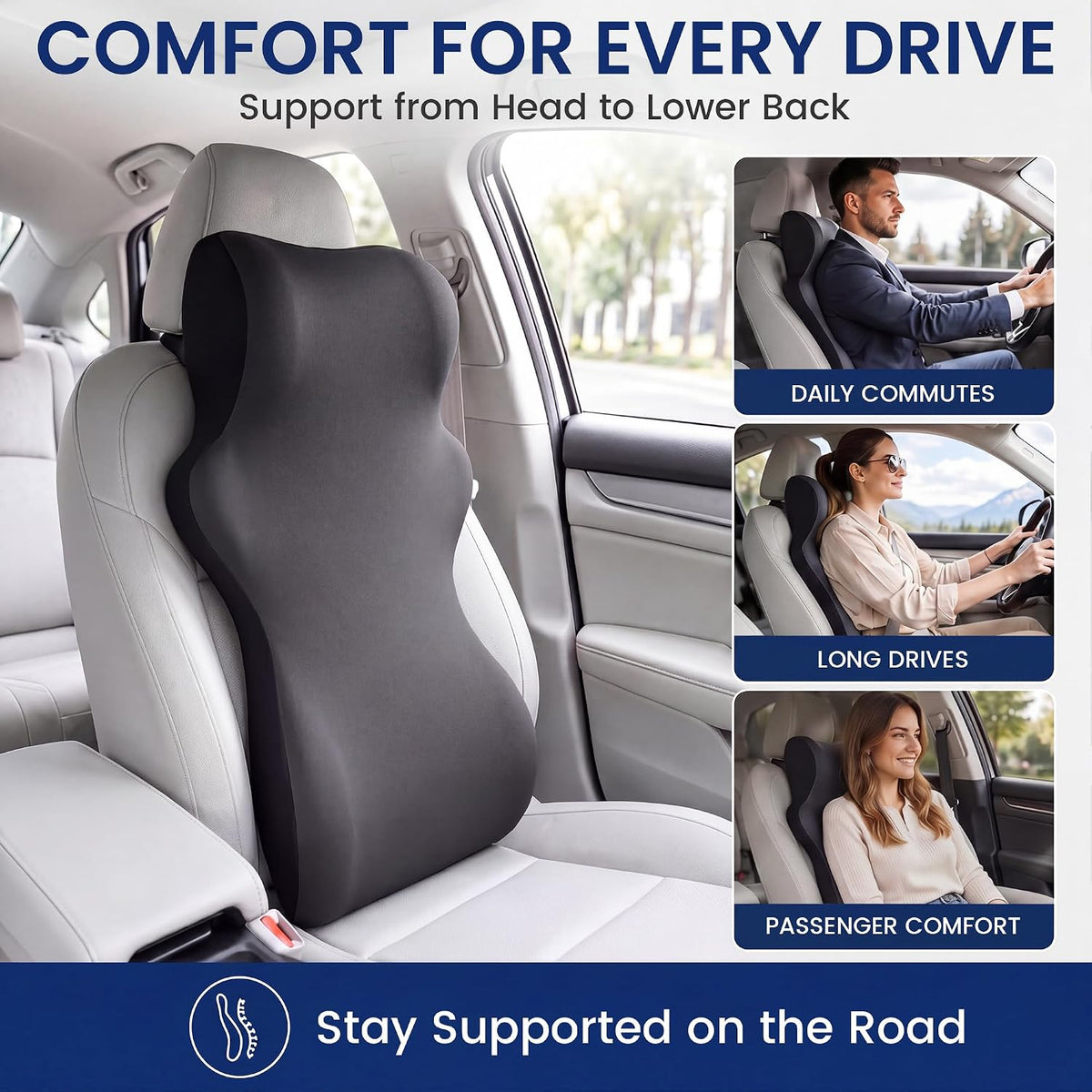 BALAPET One-Piece Car Headrest & Lumbar Support Pillow, Gray