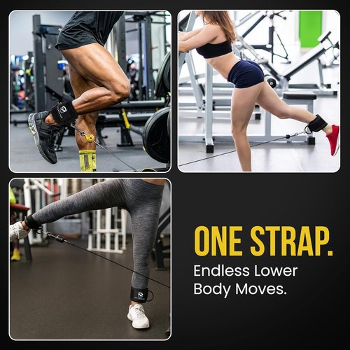 Bay Gear Co. Ankle Straps - Neoprene Padded for Comfortable Glute Workouts | Adjustable Fit, Slick Black D-Ring