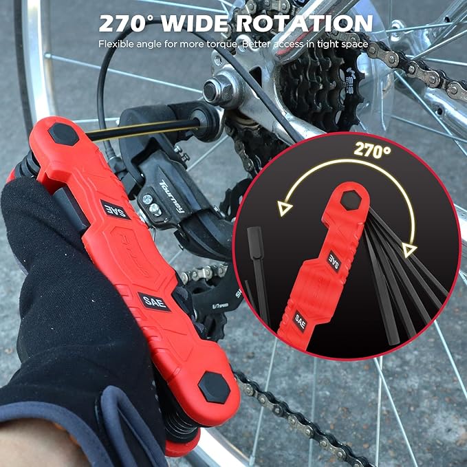 11-Piece Large Folding Hex Key Set SAE (3/32"-1/2"), Heavy Duty Allen Wrench Set, Portable Tool for Archery, Bike Repair, Furniture, and Basic Home Maintenance (Red)