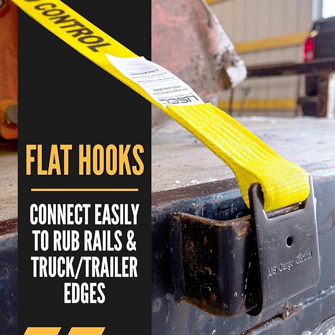 US Cargo Control Flat Hook Ratchet Straps 2 Inch x 50 Foot (2-Pack), 10,000 LBS Break Strength, Hay Hauling Straps, Heavy Duty Tie Downs for Flatbed Trailer or Truck, Secure Hay Balers