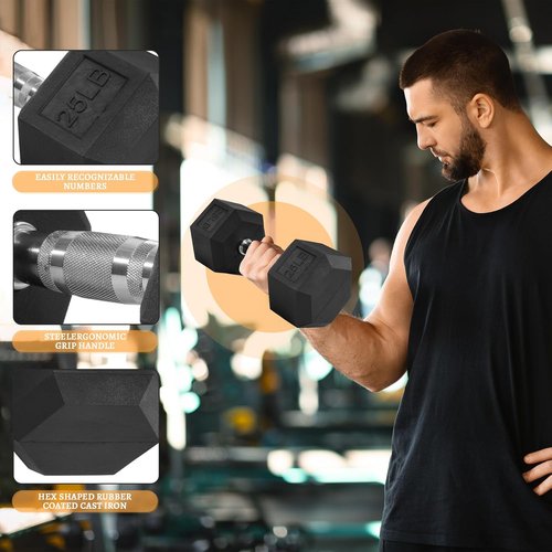 BalanceFrom Rubber Coated Hex Dumbbell Weight Set - Adjustable 100LB, 150LB, or 200LB Options | Includes Storage Rack