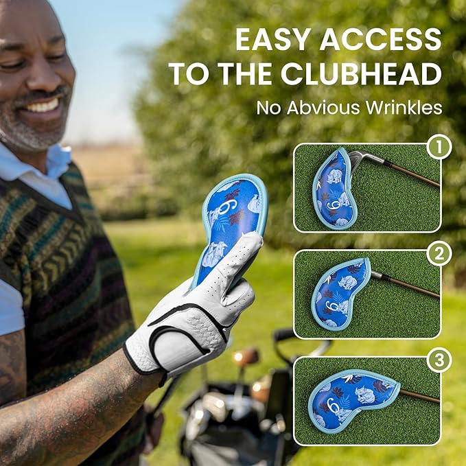 Golf Club Covers Iron Value 12 Pack Stylish Synthetic Leather Headcover, Embroidery Numbers Head Covers Universal Protector Fit Main Iron Wedge Clubs, Accessories Travel for Men Women