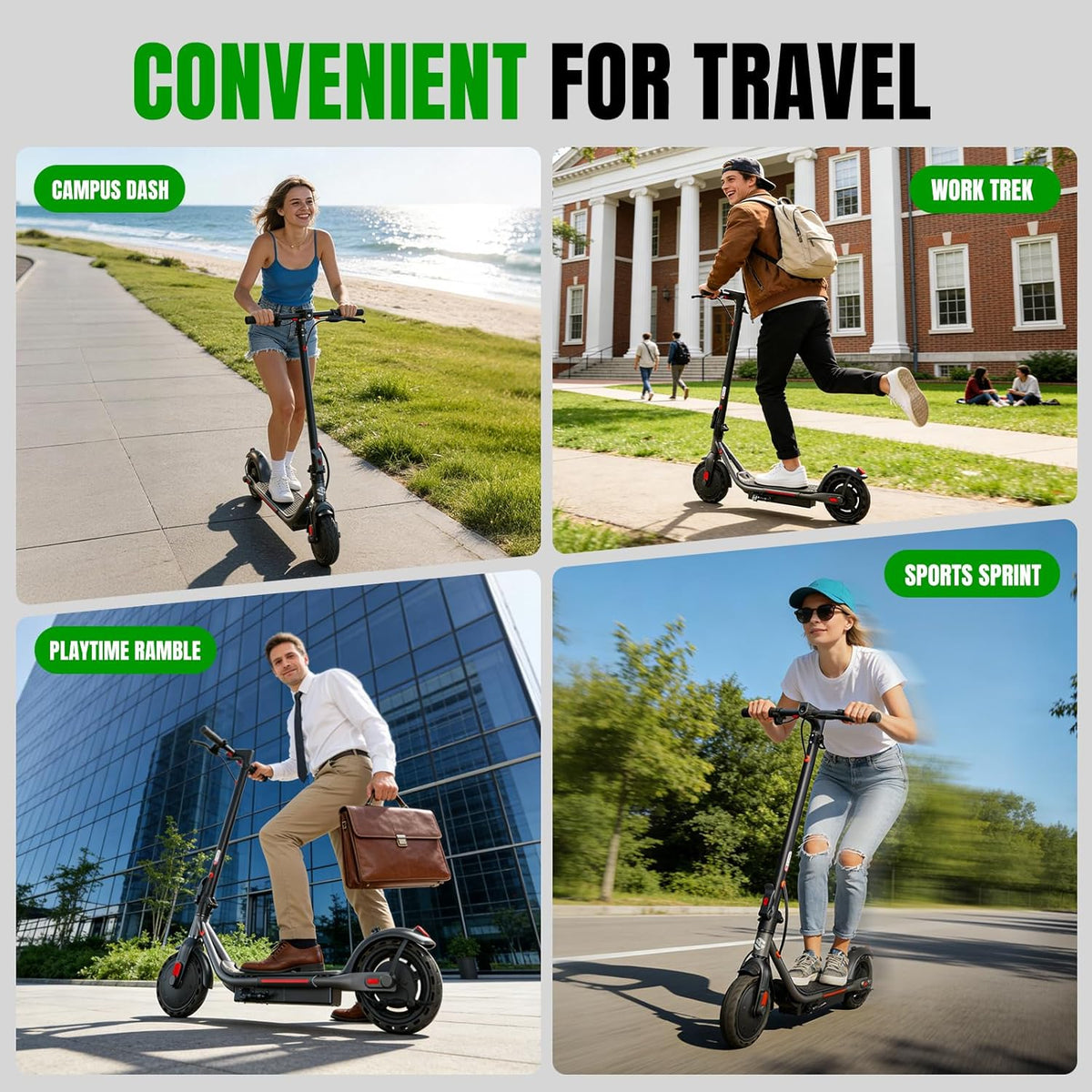 YHR Electric Scooter - Powerful 350W/500W Motor | 19 MPH, 20-Mile Range, 8.5"/10" Tires