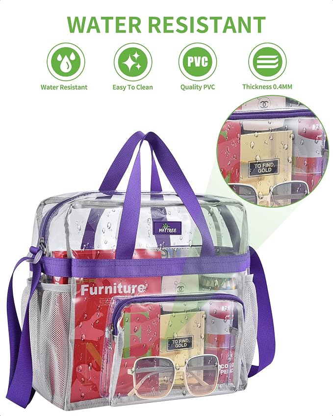 MAY TREE Clear Bag for Stadium Events 12×6×12 Clear Tote Lunch Bag