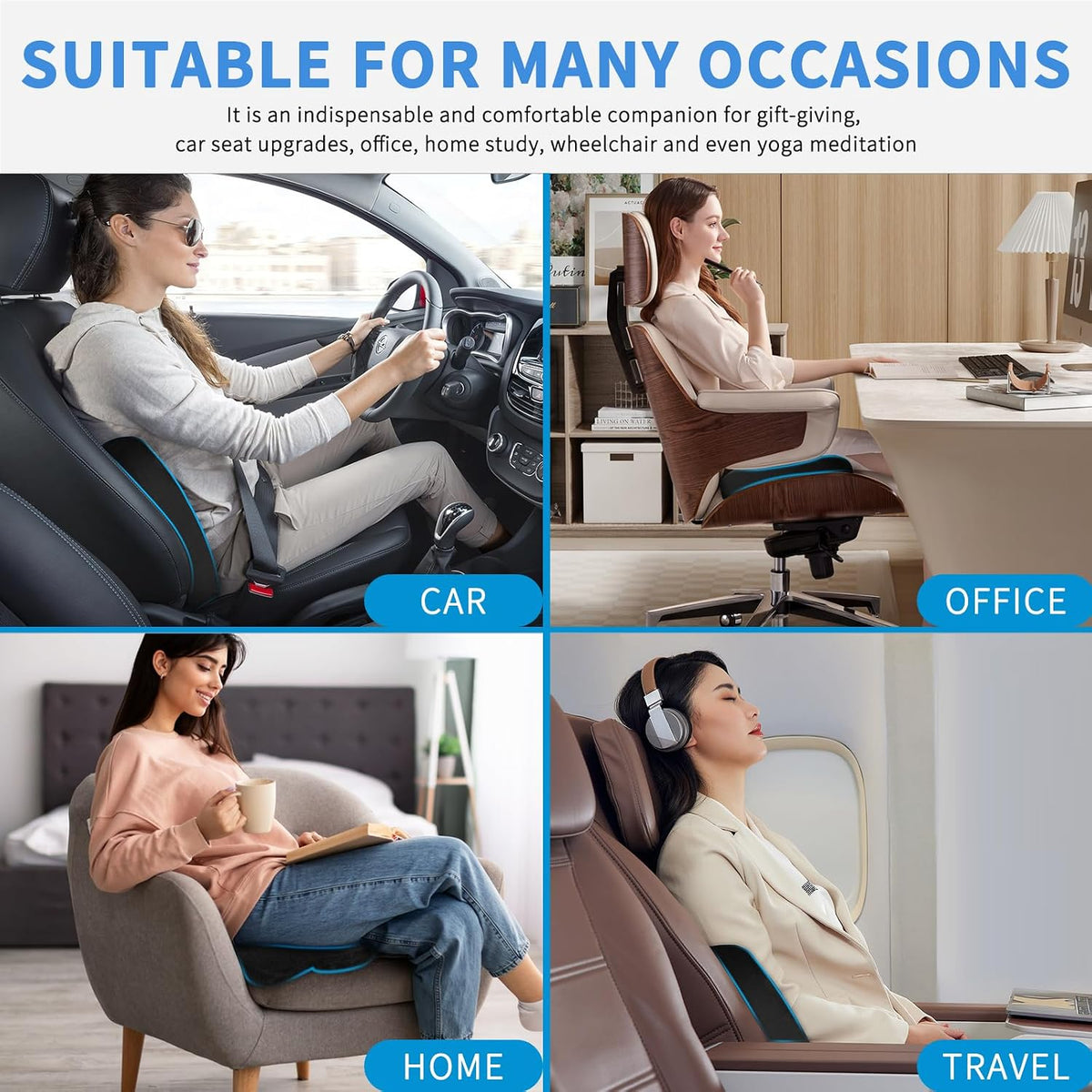 Nilight Car Seat Cushion 1PC Black Universal Gel Memory Foam Seat Pad