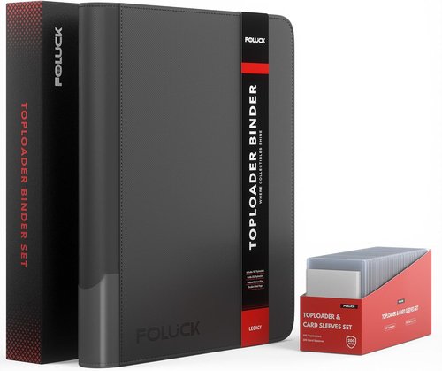 Foluck 9 Pocket Trading Card Binder - Holds 252 Toploaders with 200 Card Sleeves Included | Premium Side-Loading Album
