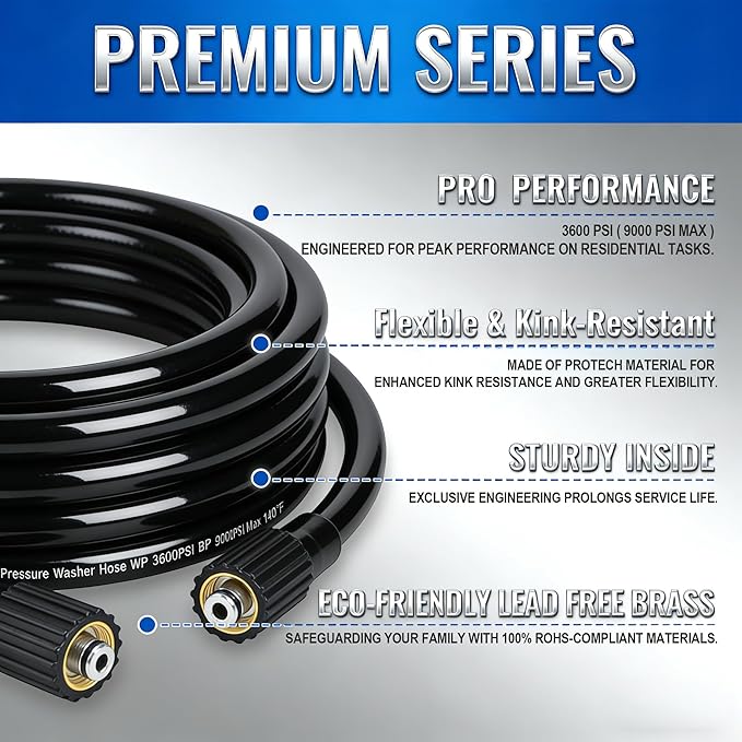Hourleey Pressure Washer Gun and Hose Kit, 50 FT Kink Resistant Power Washer Hose and Replacement Wand Extension, 5 Nozzle Tips, M22-14 Fitting, 3600 PSI