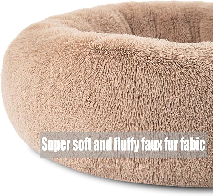 Calming Faux Fur Dog Beds Calming Donut Cuddler Dog Bed Washable Round Cat Bed Pillow Cuddler Fluffy Indoor Dog Calming Beds with Anti Slip Bottom Solid Color Green Blue 16 Inch