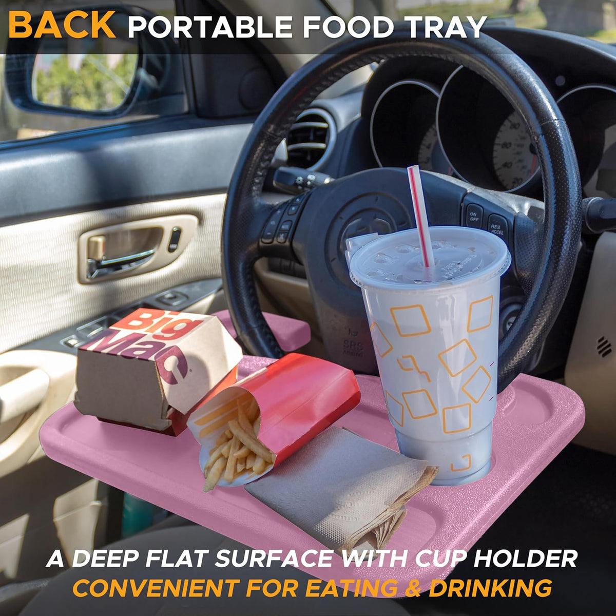 EcoNour 2 in 1 Car Steering Wheel Tray (Pink) | Car Tray for Laptop