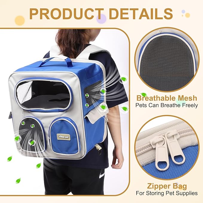 Pet Backpack Carrier, Portable and Ventilated, Nylon Dogs Cats and Small Animals Travel Bag 14.96", (Green, 1 Pcs), Intended for Hiking/Camping/Traveling