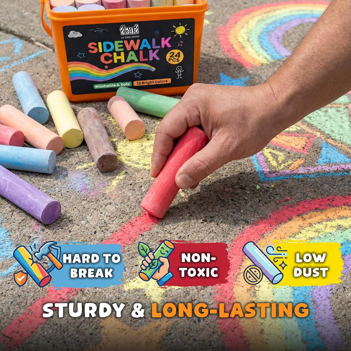 Skiennix 24 PCS Sidewalk Chalk - Non-Toxic Jumbo Colors for Kids | Washable & Easy to Store