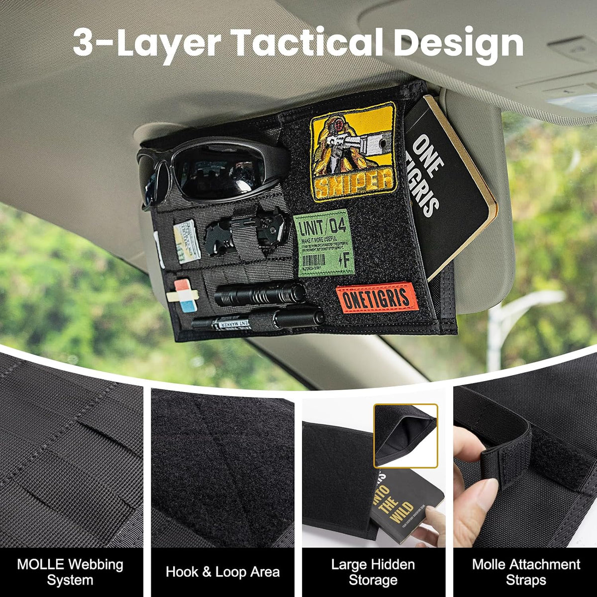 ONETIGRIS Tactical MOLLE Sun Visor Organizer, Car Visor Storage Cover Panel