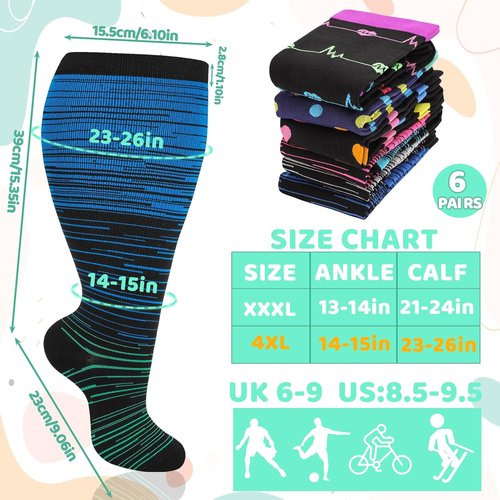 Jspupifip Plus Size Compression Socks - 6 Pairs for Women | Extra Large Knee High Support for Travel & Yoga