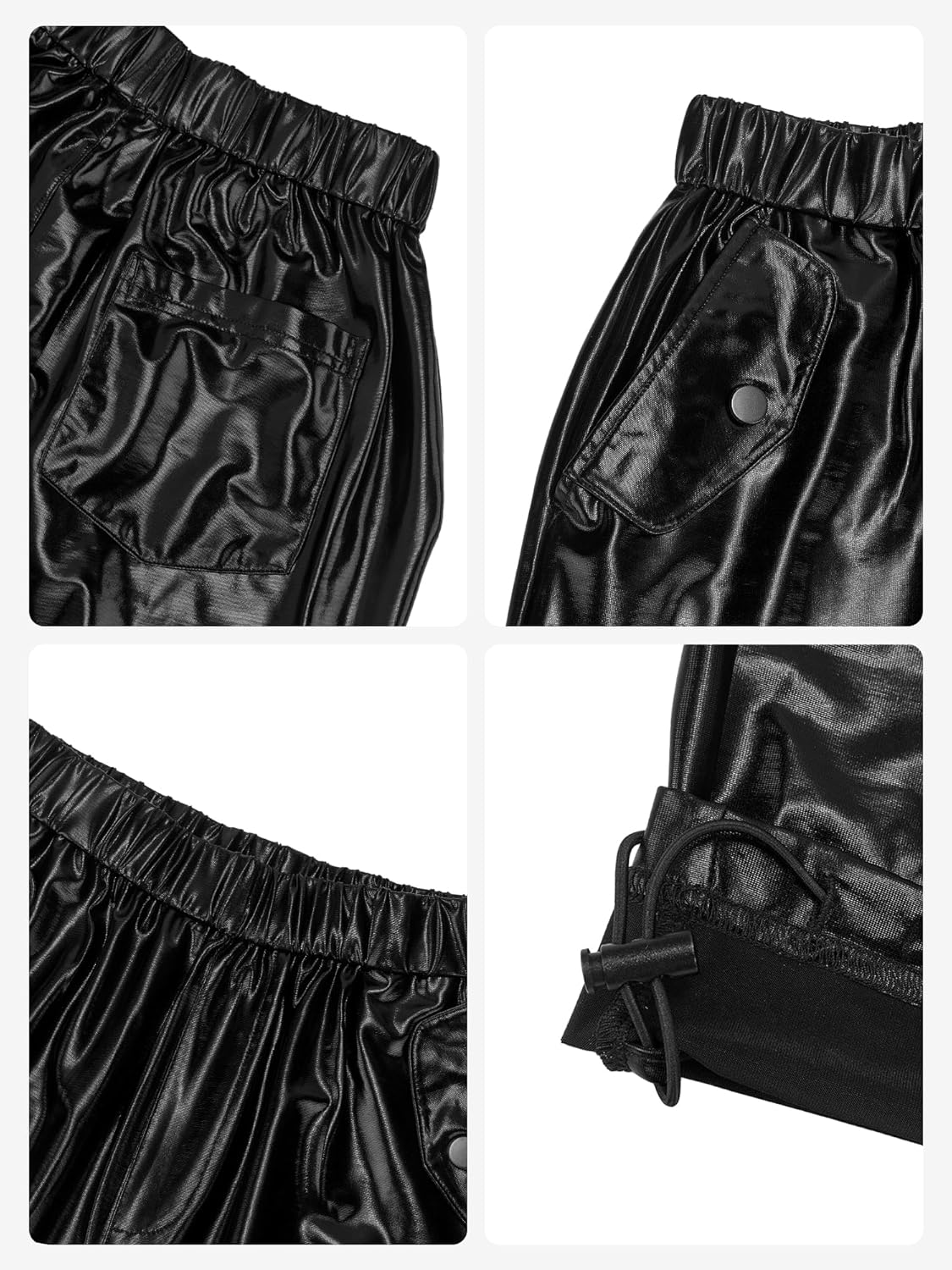Stelle Girls Metallic Cargo Pants - Shiny Hip Hop Dance Joggers | Sparkly Stretchy Wide Leg for Kids 4-15 Years