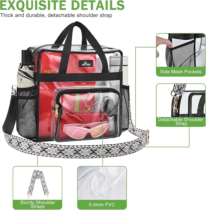 MAY TREE Clear Bag for Stadium Events, Transparent Bag for Concert Sports Gym