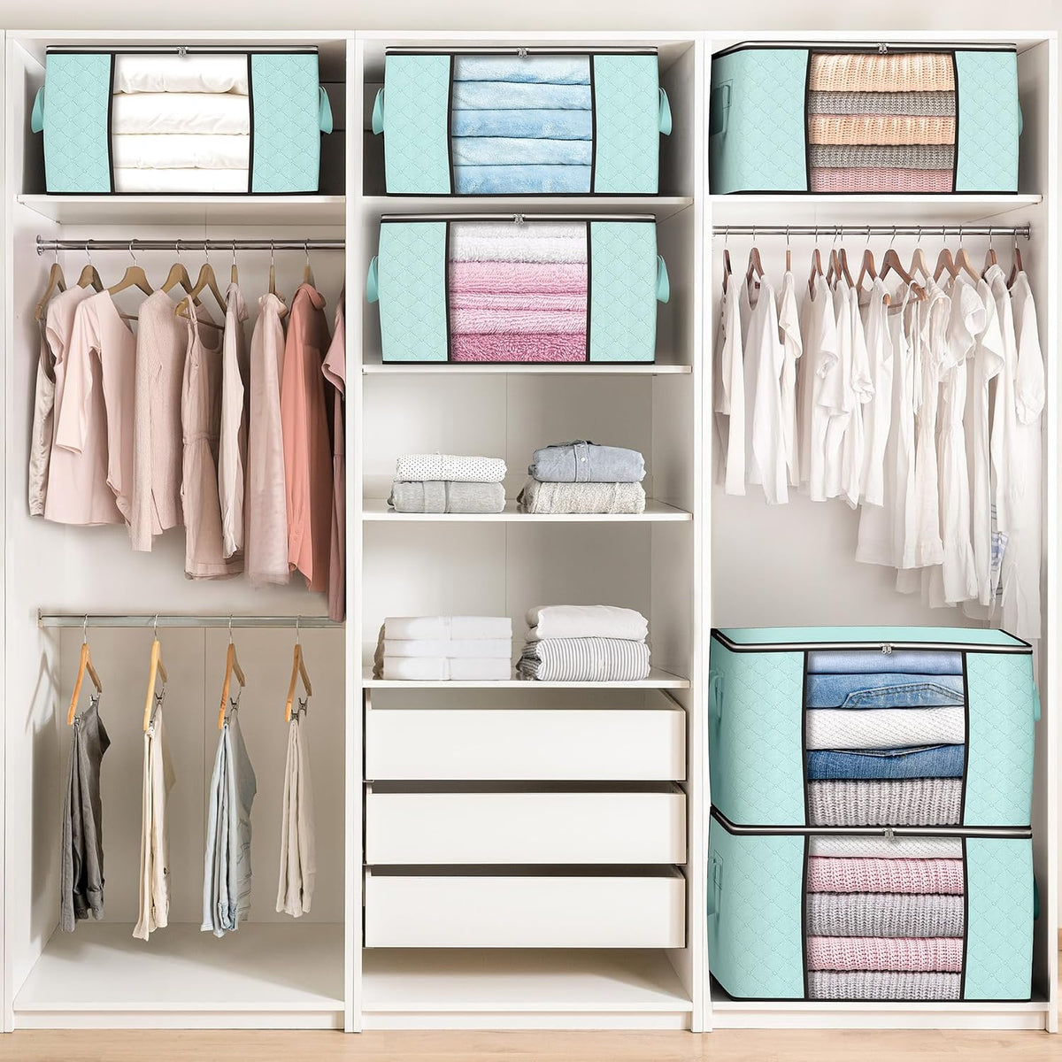90L Large Storage Bags, 6 Pack Clothes Storage Bins Closet Organizers