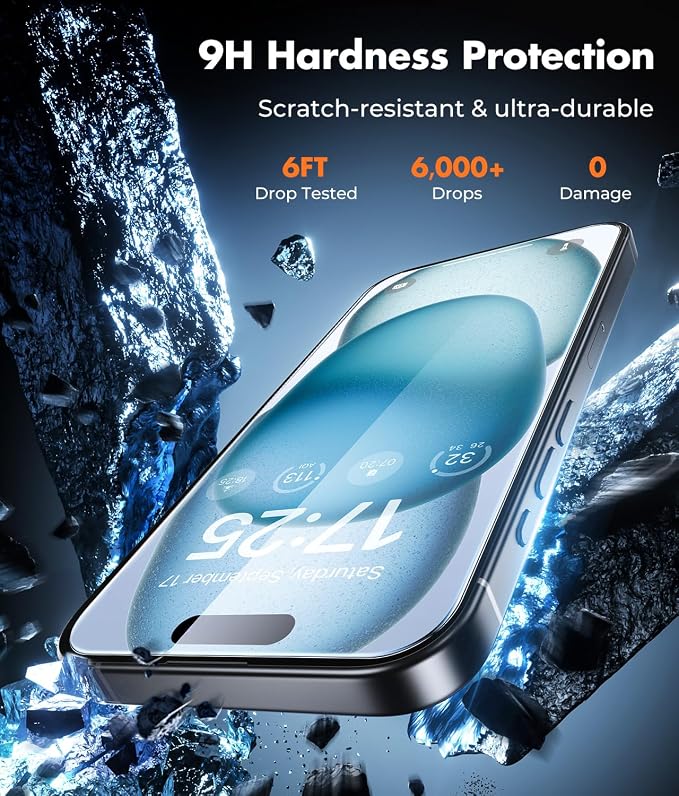 UNBREAKcable iPhone 15 Screen Protector 3-Pack, Upgraded Dual-Tempered Glass +