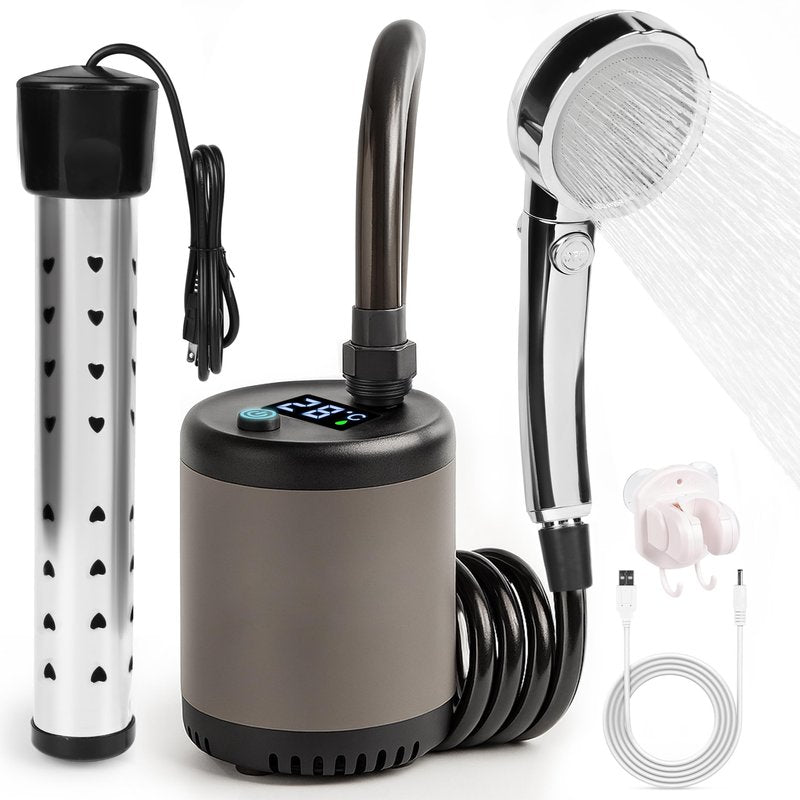 Portable Shower with Heater for Camping – 7800mAh Rechargeable Battery, 1500W Immersion Heater Outdoor Shower Kit & Portable Shower Pump Heated Camping Shower Car Shower & Beach Shower