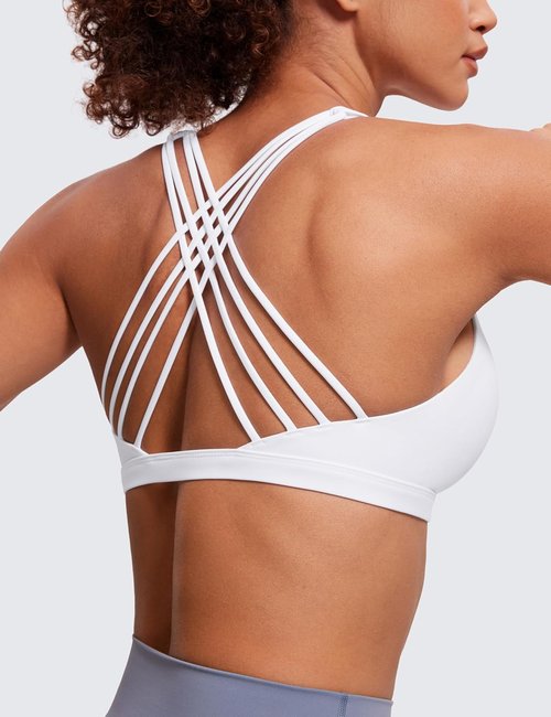 CRZ YOGA Strappy Sports Bra for Women - Wireless Padded Criss Cross Back Yoga Top