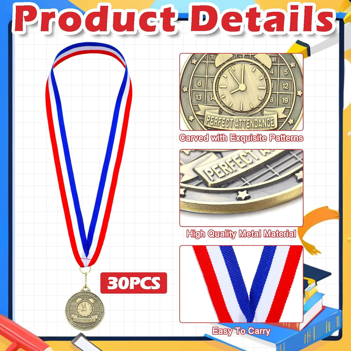 Quelay 30 Pcs Gold Medals - 2'' Award Trophies with Neck Ribbons for Kids & Adults | Graduation & Competitions