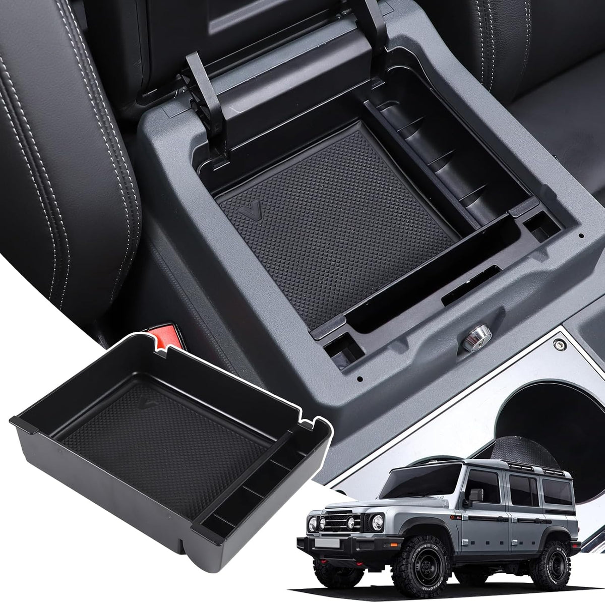 Center Console Organizer Tray Armrest Storage Box Compatible with INEOS Grenadier 2020-2026 Non-Slip Center Console Tray Armrest Secondary Storage Tray Phone Key Organizer Container